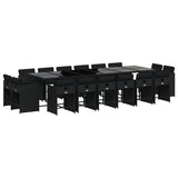 17 Piece Garden Dining Set with Cushions Black Poly Rattan - Front View