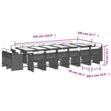 17 Piece Garden Dining Set with Cushions Black Poly Rattan - Low Angle
