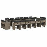 17 Piece Garden Dining Set with Cushions Grey Poly Rattan - Front View