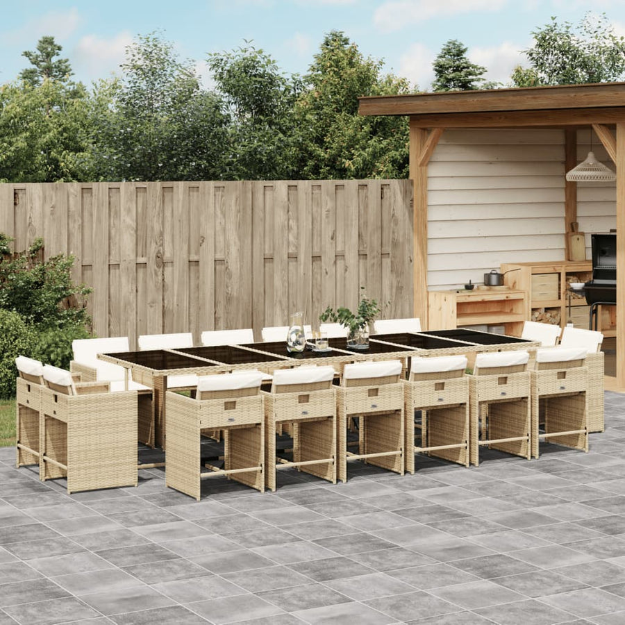 17 Piece Garden Dining Set with Cushions Beige Poly Rattan