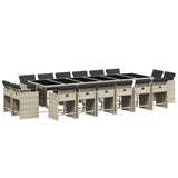 17 Piece Garden Dining Set with Cushions Light Grey Poly Rattan - Front View