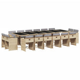 17 Piece Garden Dining Set with Cushions Mix Beige Poly Rattan - Front View