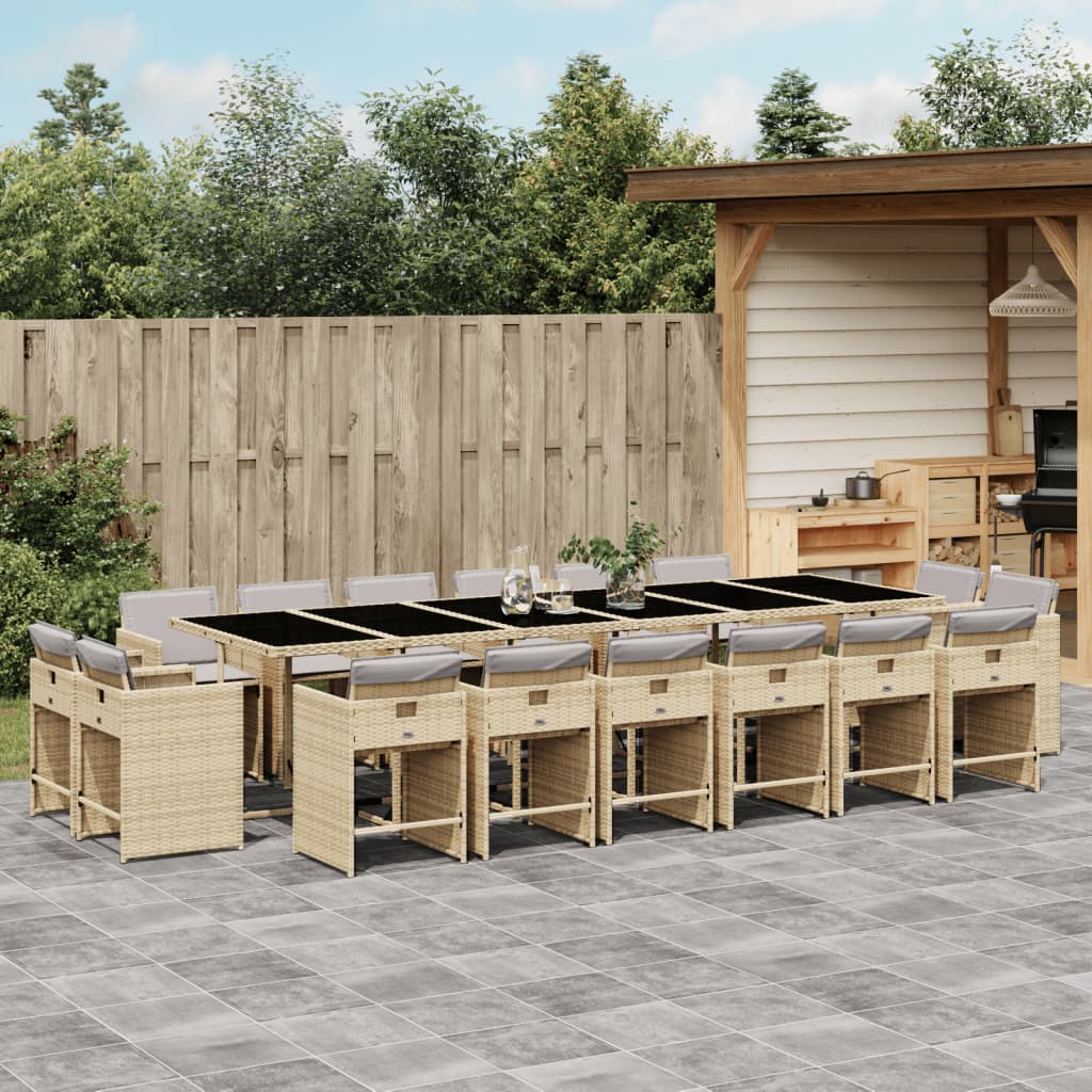 17 Piece Garden Dining Set with Cushions Mix Beige Poly Rattan