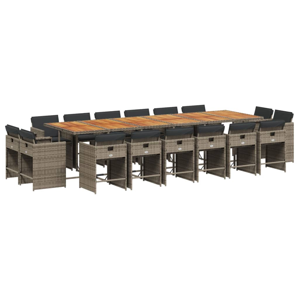 17 Piece Garden Dining Set with Cushions Grey Poly Rattan