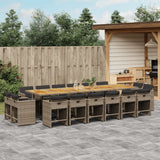 17 Piece Garden Dining Set with Cushions Grey Poly Rattan