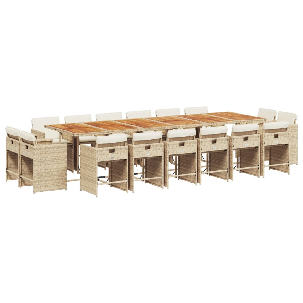 17 Piece Garden Dining Set with Cushions Beige Poly Rattan