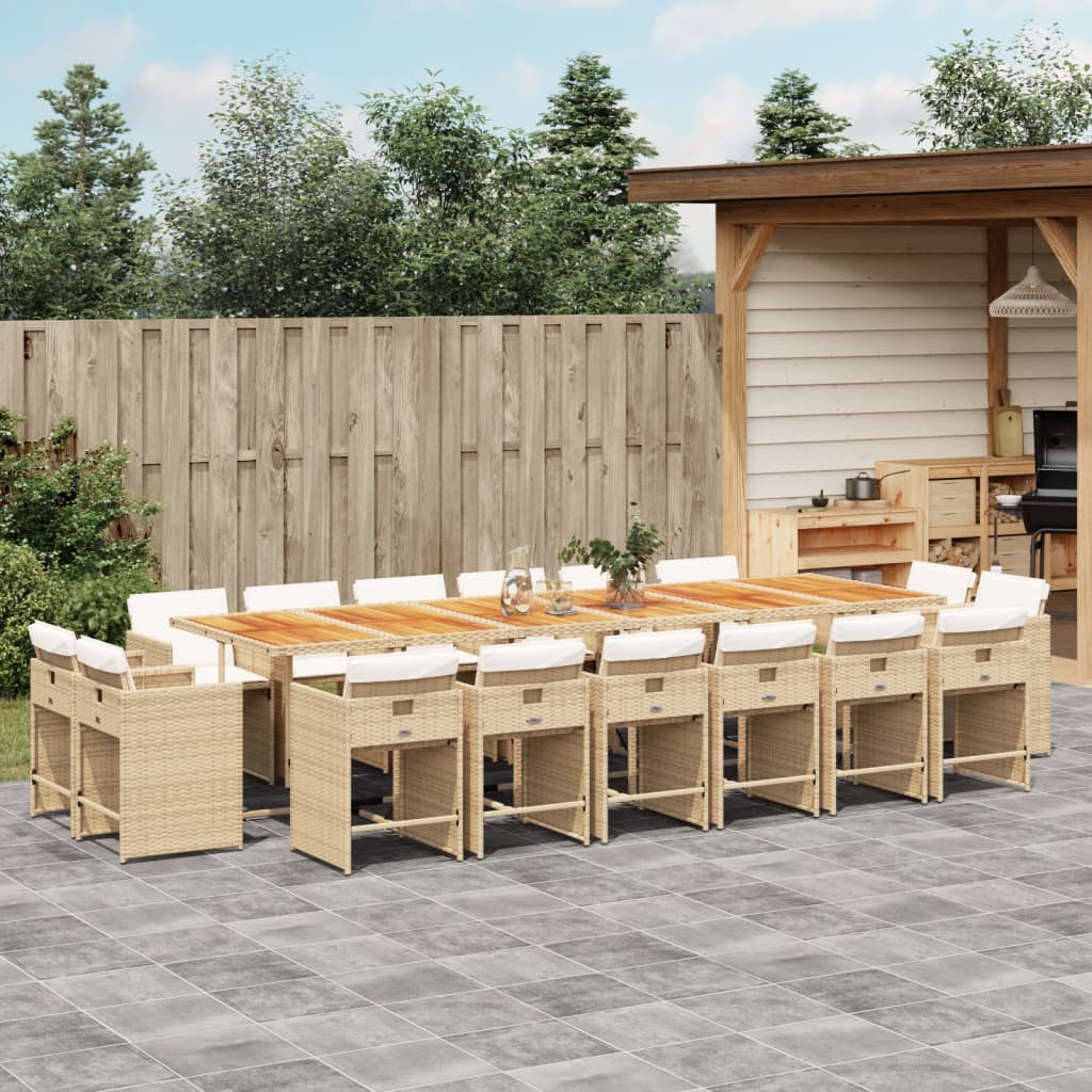 17 Piece Garden Dining Set with Cushions Beige Poly Rattan
