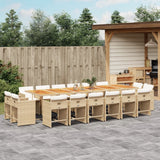 17 Piece Garden Dining Set with Cushions Beige Poly Rattan