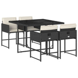 5 Piece Garden Dining Set with Cushions Black Poly Rattan