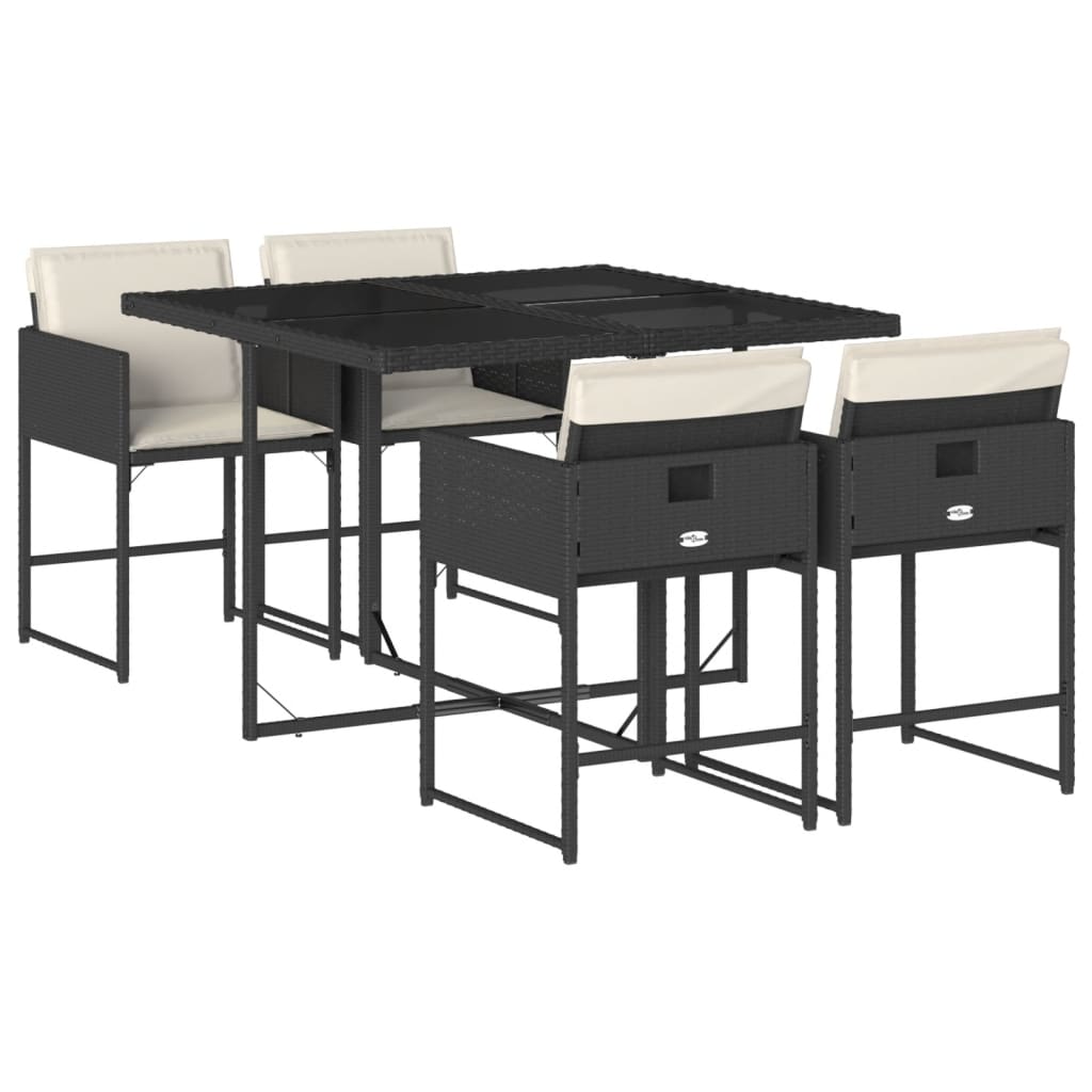 5 Piece Garden Dining Set with Cushions Black Poly Rattan