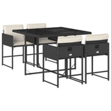 5 Piece Garden Dining Set with Cushions Black Poly Rattan - Front View
