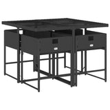 5 Piece Garden Dining Set with Cushions Black Poly Rattan