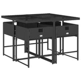 5 Piece Garden Dining Set with Cushions Black Poly Rattan - Side View