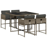 5 Piece Garden Dining Set with Cushions Grey Poly Rattan - Front View