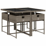 5 Piece Garden Dining Set with Cushions Grey Poly Rattan