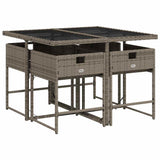 5 Piece Garden Dining Set with Cushions Grey Poly Rattan - Side View