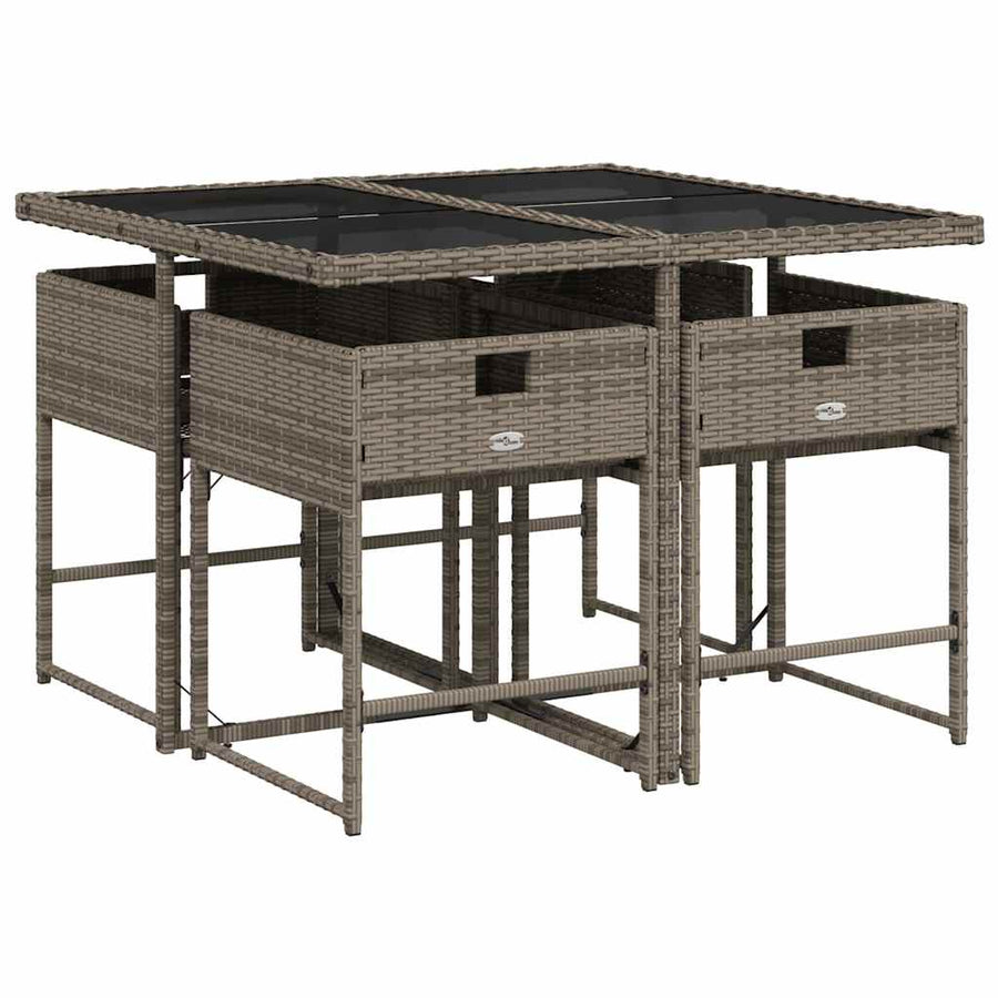 5 Piece Garden Dining Set with Cushions Grey Poly Rattan