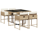 5 Piece Garden Dining Set with Cushions Beige Poly Rattan - Front View