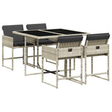 5 Piece Garden Dining Set with Cushions Light Grey Poly Rattan - Front View
