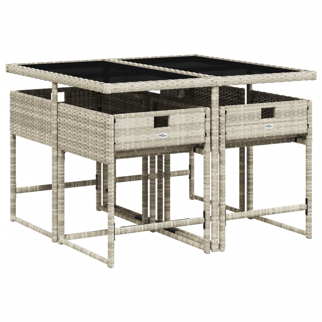 5 Piece Garden Dining Set with Cushions Light Grey Poly Rattan