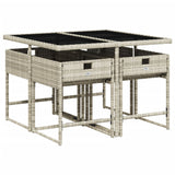 5 Piece Garden Dining Set with Cushions Light Grey Poly Rattan - Side View
