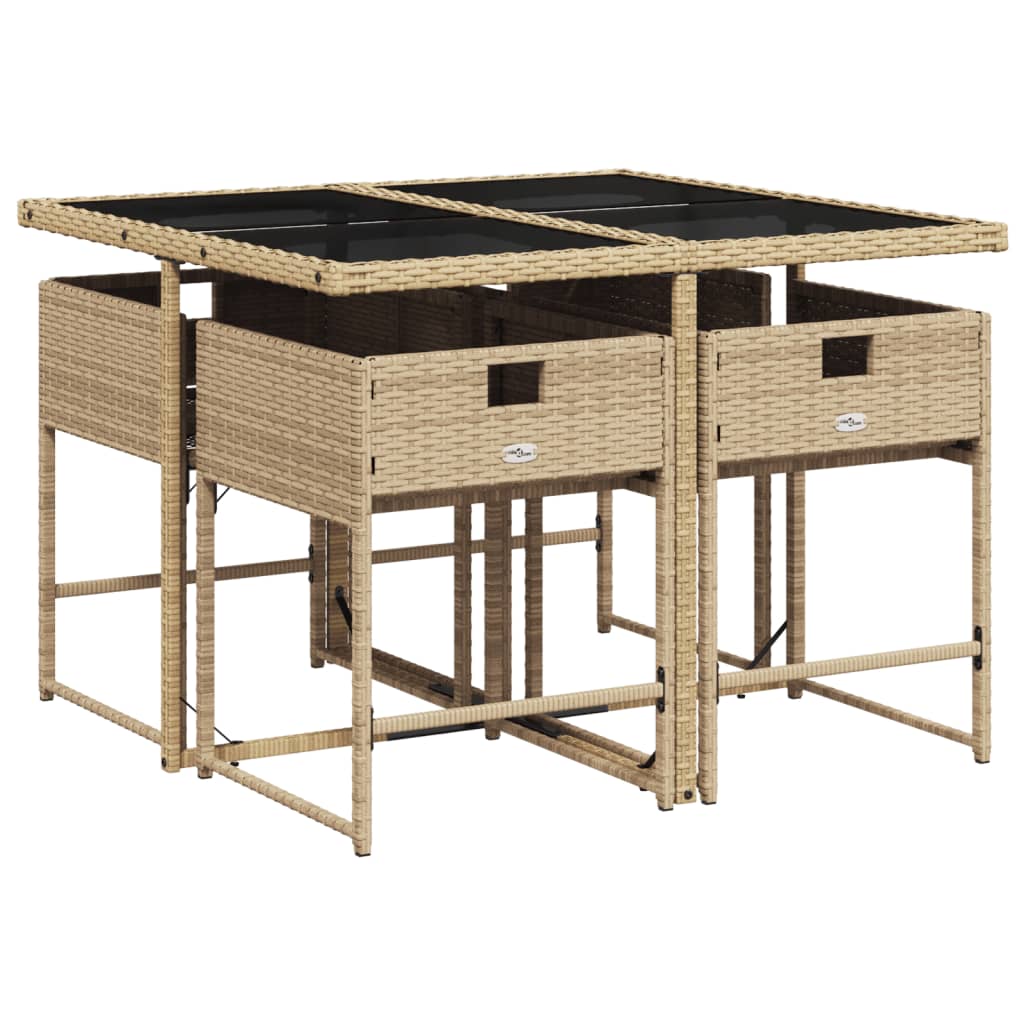 5 Piece Garden Dining Set with Cushions Mix Beige Poly Rattan