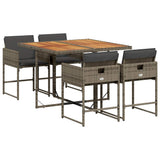 5 Piece Garden Dining Set with Cushions Grey Poly Rattan