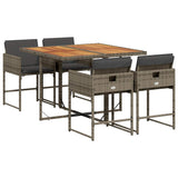 5 Piece Garden Dining Set with Cushions Grey Poly Rattan - Front View