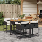 5 Piece Garden Dining Set with Cushions Black Poly Rattan