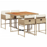 5 Piece Garden Dining Set with Cushions Beige Poly Rattan
