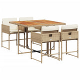 5 Piece Garden Dining Set with Cushions Beige Poly Rattan - Front View
