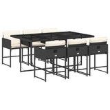 7 Piece Garden Dining Set with Cushions Black Poly Rattan