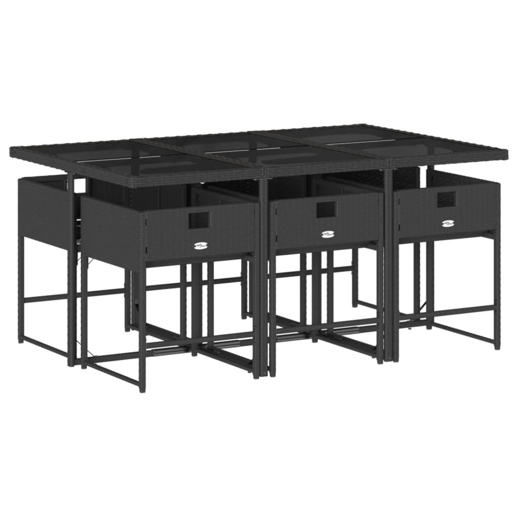 7 Piece Garden Dining Set with Cushions Black Poly Rattan