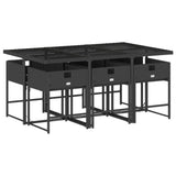 7 Piece Garden Dining Set with Cushions Black Poly Rattan