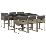 7 Piece Garden Dining Set with Cushions Grey Poly Rattan