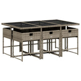 7 Piece Garden Dining Set with Cushions Grey Poly Rattan - Side View