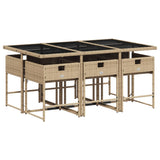 7 Piece Garden Dining Set with Cushions Beige Poly Rattan - Side View