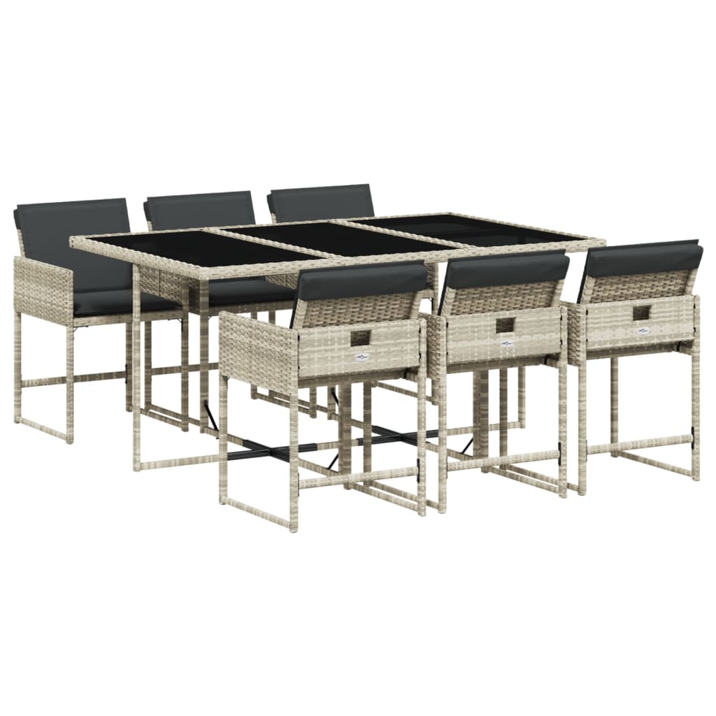 7 Piece Garden Dining Set with Cushions Light Grey Poly Rattan