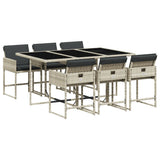 7 Piece Garden Dining Set with Cushions Light Grey Poly Rattan