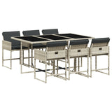7 Piece Garden Dining Set with Cushions Light Grey Poly Rattan - Front View