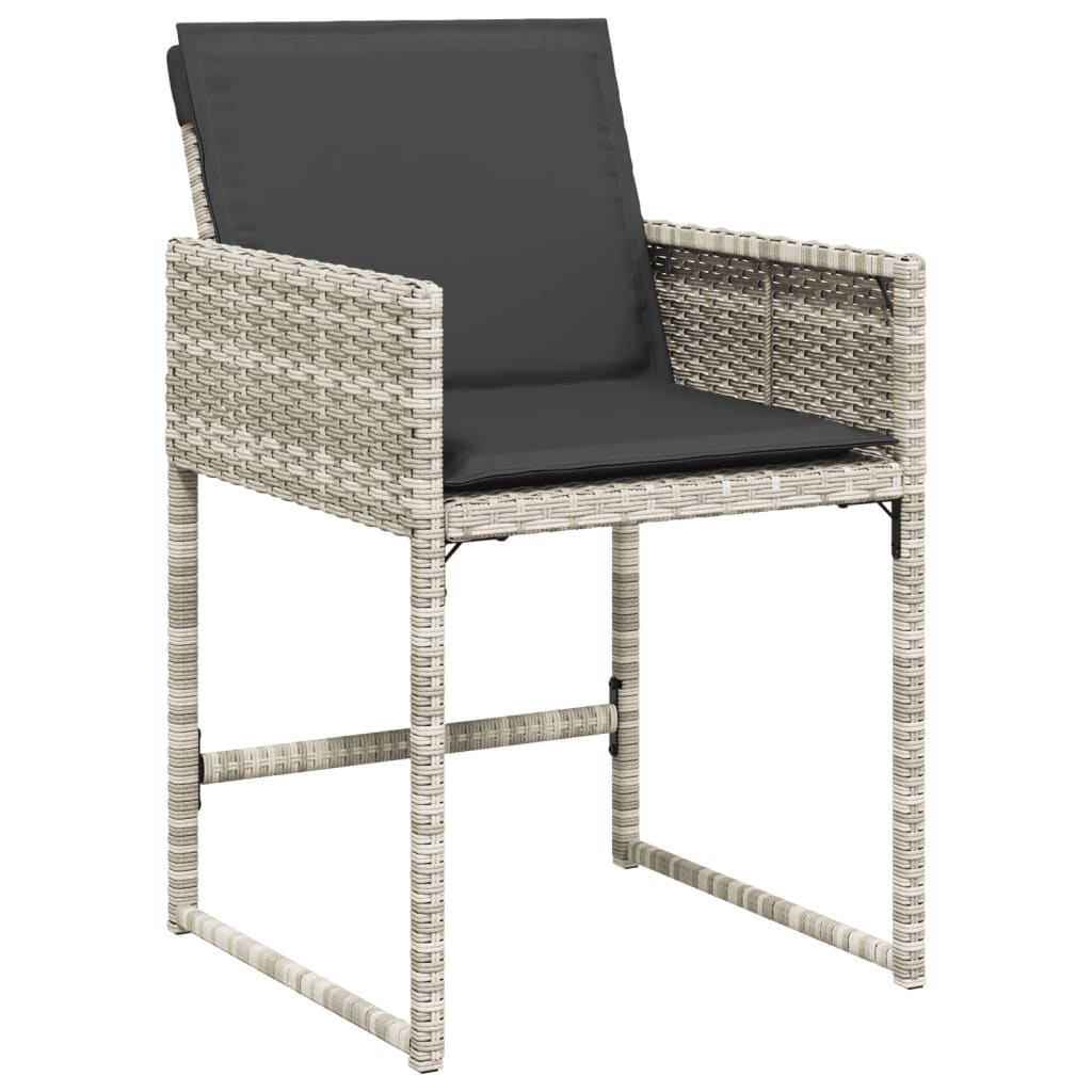 7 Piece Garden Dining Set with Cushions Light Grey Poly Rattan