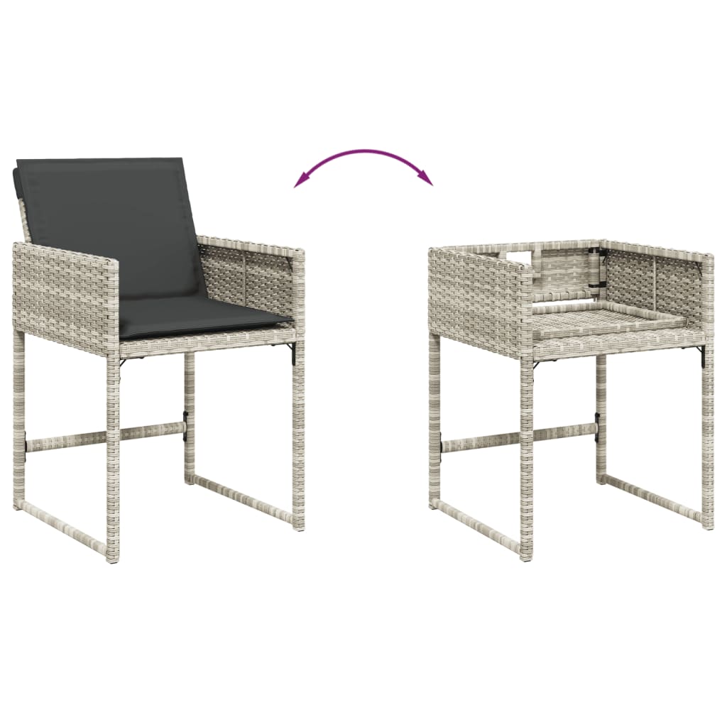 7 Piece Garden Dining Set with Cushions Light Grey Poly Rattan