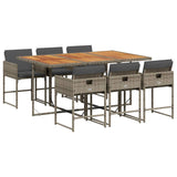 7 Piece Garden Dining Set with Cushions Grey Poly Rattan - Front View