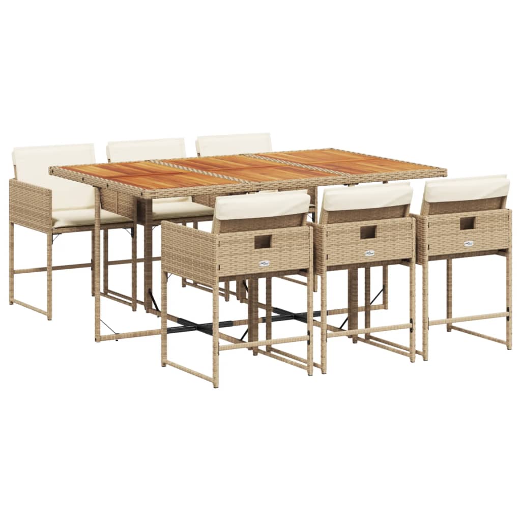 7 Piece Garden Dining Set with Cushions Beige Poly Rattan
