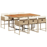 7 Piece Garden Dining Set with Cushions Beige Poly Rattan