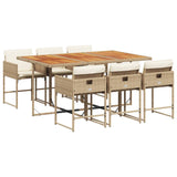 7 Piece Garden Dining Set with Cushions Beige Poly Rattan - Front View