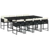 9 Piece Garden Dining Set with Cushions Black Poly Rattan