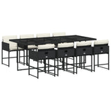 9 Piece Garden Dining Set with Cushions Black Poly Rattan - Front View