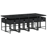 9 Piece Garden Dining Set with Cushions Black Poly Rattan - Side View