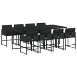 9 Piece Garden Dining Set with Cushions Black Poly Rattan - Front View